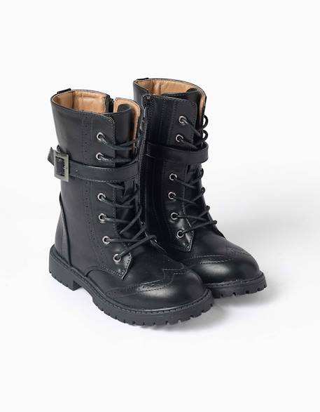 Bottines motardes avec lacets et doublure douce Noir 2 - vertbaudet enfant 