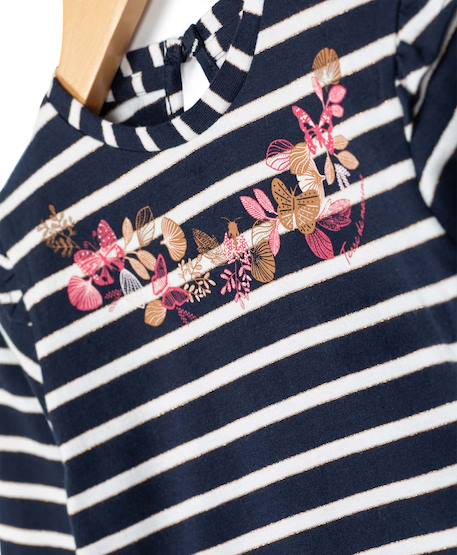 T-shirt manches longues fille Fond indigo raye rose 3 - vertbaudet enfant 