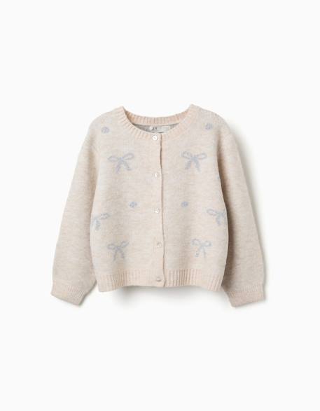 Cardigan en maille avec nœuds et pois jacquard Beige clair 3 - vertbaudet enfant 