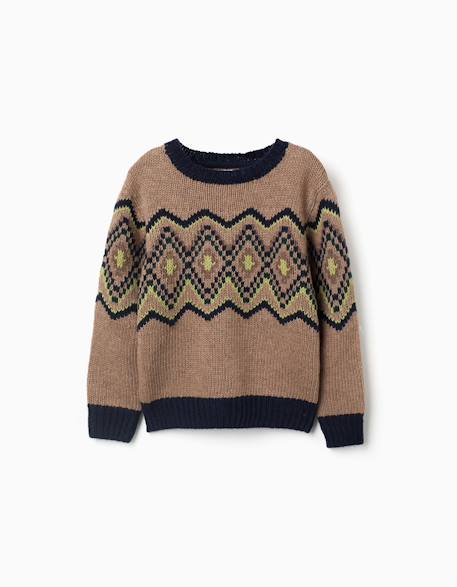 Pull en maille avec motif jacquard Beige 1 - vertbaudet enfant 