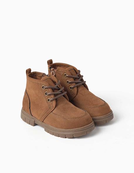 Bottines en suédine avec lacets Beige 2 - vertbaudet enfant 