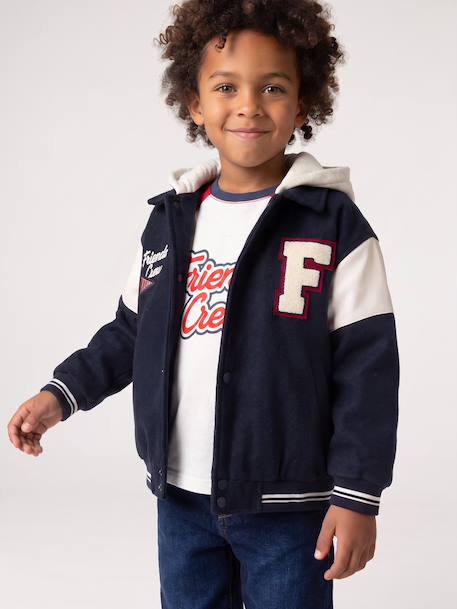 Blouson teddy garçon à capuche amovible marine 1 - vertbaudet enfant 