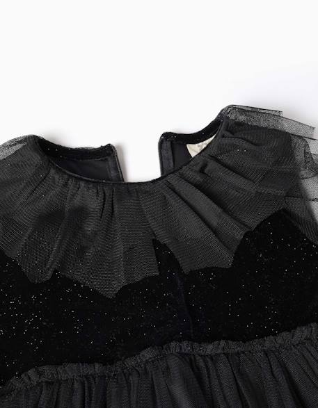Robe à manches longues en velours et tulle avec volants Noir 4 - vertbaudet enfant 