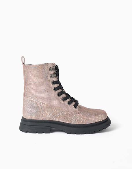 Bottines montantes avec effet paillettes et lacets Gris 1 - vertbaudet enfant 