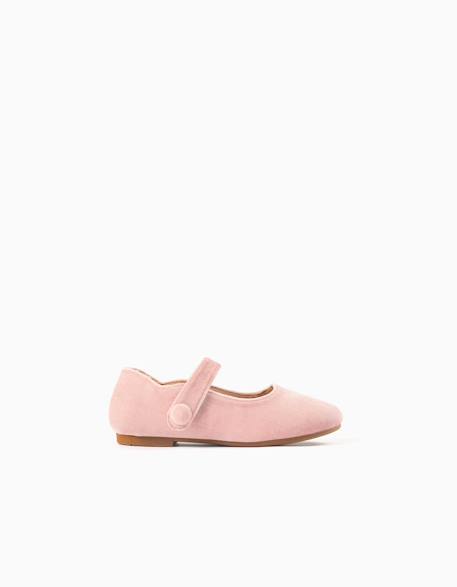 Ballerines en velours avec fermeture à scratch Rose 1 - vertbaudet enfant 