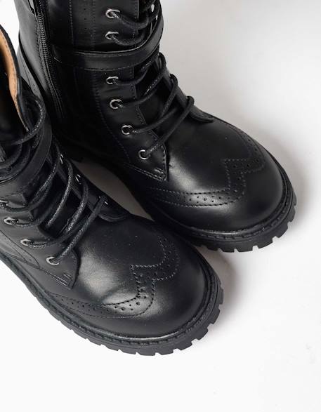 Bottines motardes avec lacets et doublure douce Noir 4 - vertbaudet enfant 