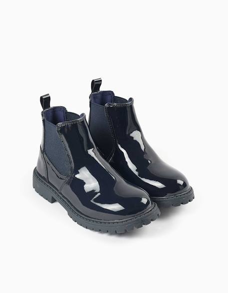 Bottines chelsea vernies avec semelle antidérapante Bleu 2 - vertbaudet enfant 
