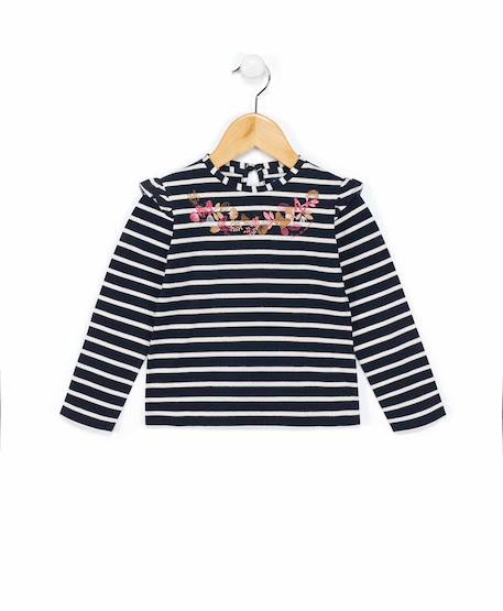 T-shirt manches longues fille Fond indigo raye rose 1 - vertbaudet enfant 
