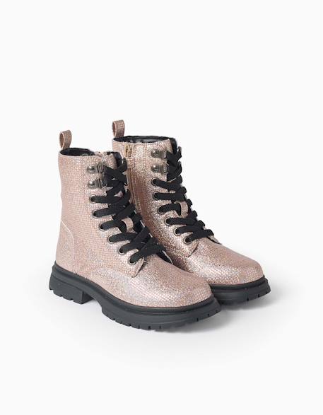 Bottes montantes avec effet paillettes et lacets Gris 2 - vertbaudet enfant 