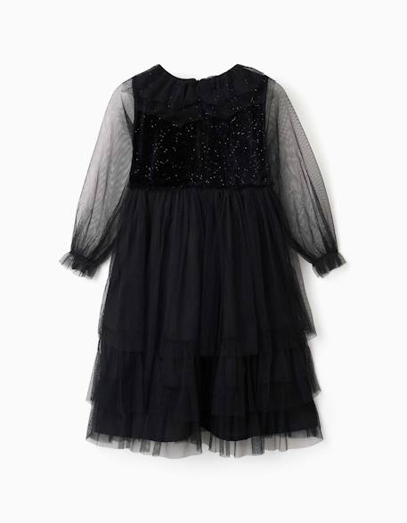 Robe à manches longues en velours et tulle avec volants Noir 3 - vertbaudet enfant 