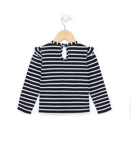 T-shirt manches longues fille Fond indigo raye rose 2 - vertbaudet enfant 