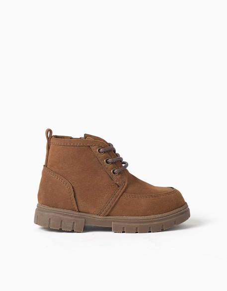 Bottines en suédine avec lacets Beige 1 - vertbaudet enfant 