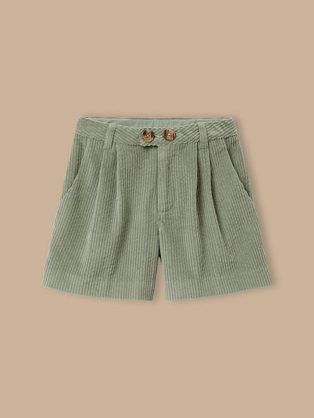 Short velours gaufré taille haute fille Vert pastel 1 - vertbaudet enfant 