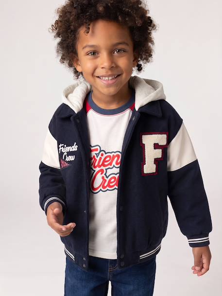 Blouson teddy garçon à capuche amovible marine 2 - vertbaudet enfant 