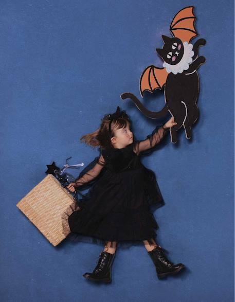 Robe à manches longues en velours et tulle avec volants Noir 1 - vertbaudet enfant 