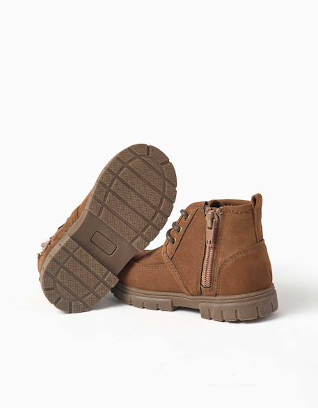 Bottines en suédine avec lacets Beige 3 - vertbaudet enfant 