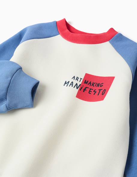 Sweat en coton peigné avec imprimé art manifesto Blanc 3 - vertbaudet enfant 