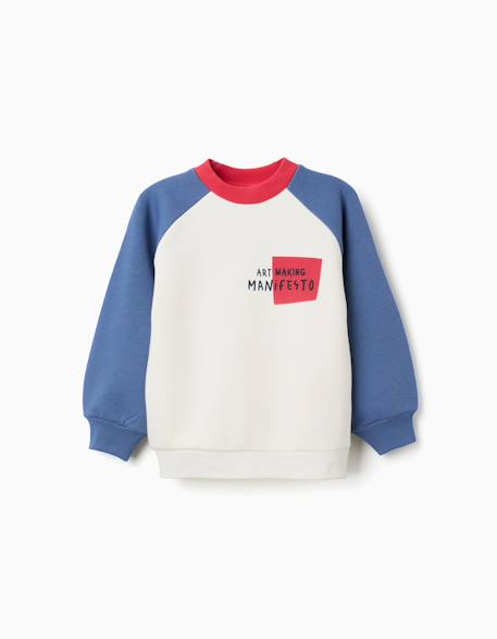Sweat en coton peigné avec imprimé art manifesto Blanc 1 - vertbaudet enfant 