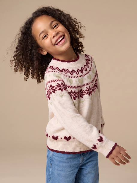 Pull de Noël fille manches longues écru 1 - vertbaudet enfant 