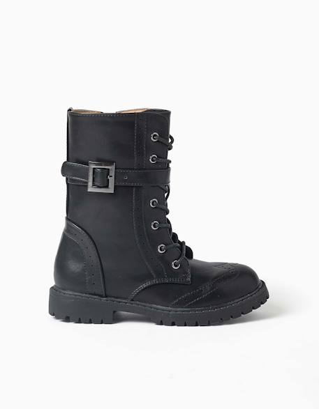 Bottines motardes avec lacets et doublure douce Noir 1 - vertbaudet enfant 