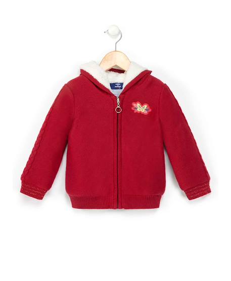 Veste tricot à capuche fille Rose framboise 1 - vertbaudet enfant 