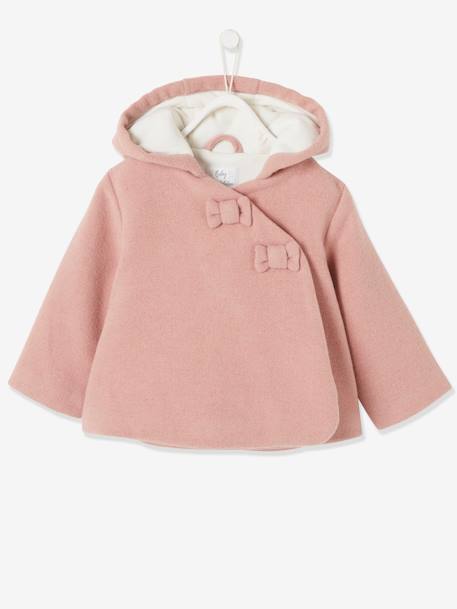 Manteau à capuche bébé fille lainage doublé et ouatiné Gris clair chiné+vieux rose 6 - vertbaudet enfant 