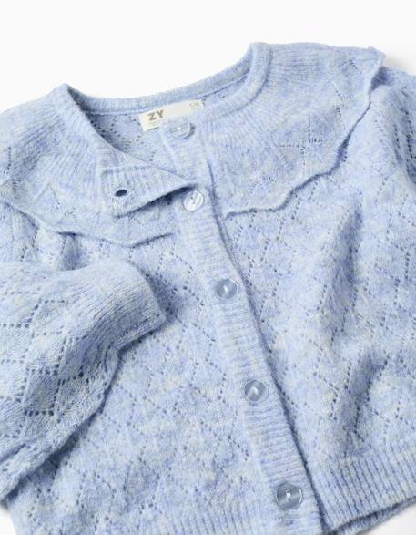 Cardigan en maille ajourée avec maxi col Bleu 3 - vertbaudet enfant 
