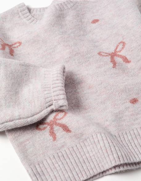 Pull en maille avec nœuds et pois jacquard Rose clair 3 - vertbaudet enfant 