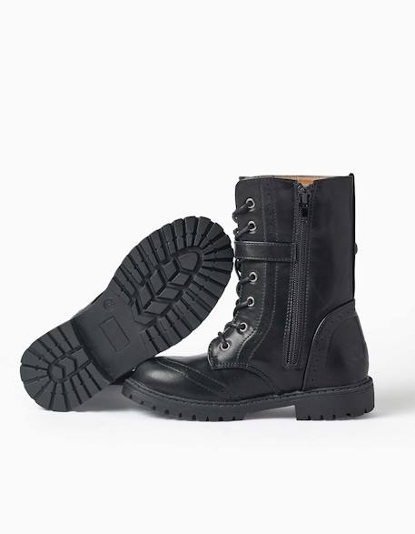 Bottines motardes avec lacets et doublure douce Noir 3 - vertbaudet enfant 