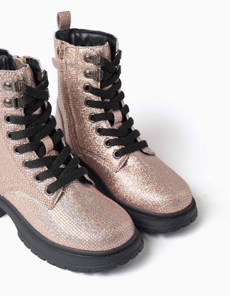 Bottines montantes avec effet paillettes et lacets Gris 4 - vertbaudet enfant 