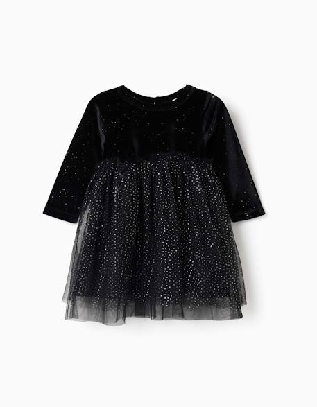 Robe à manches longues en velours et tulle avec lurex Noir 1 - vertbaudet enfant 