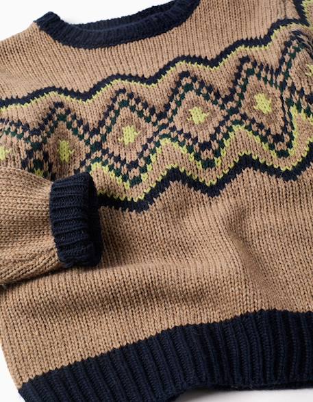 Pull en maille avec motif jacquard Beige 3 - vertbaudet enfant 