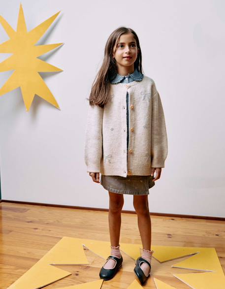 Cardigan en maille avec nœuds et pois jacquard Beige clair 1 - vertbaudet enfant 