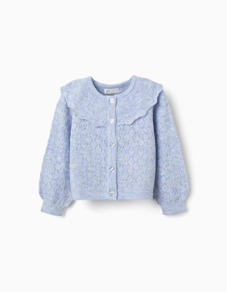 Cardigan en maille ajourée avec maxi col Bleu 1 - vertbaudet enfant 