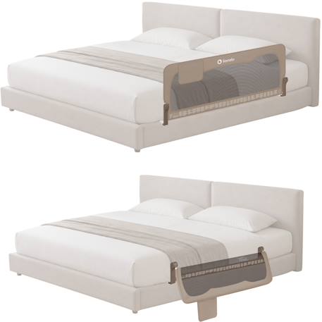 Barrière de lit bébé hanna 150 x 66 cm pliable avec filet aéré et protection anti-chute Beige melange+Black onyx+Grey melange 1 - vertbaudet enfant 