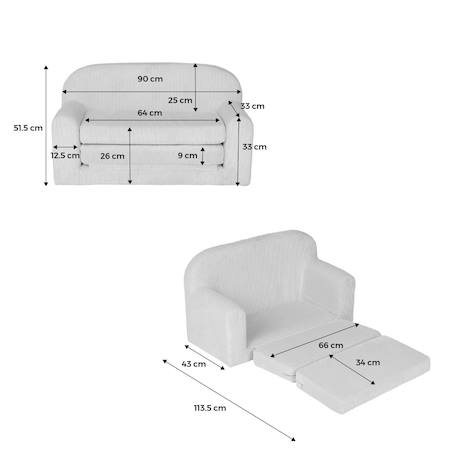 Canapé lit enfant en velours côtelé dépliable, l 90 x p 43 x h 51,5 cm Crème+Kaki 11 - vertbaudet enfant 