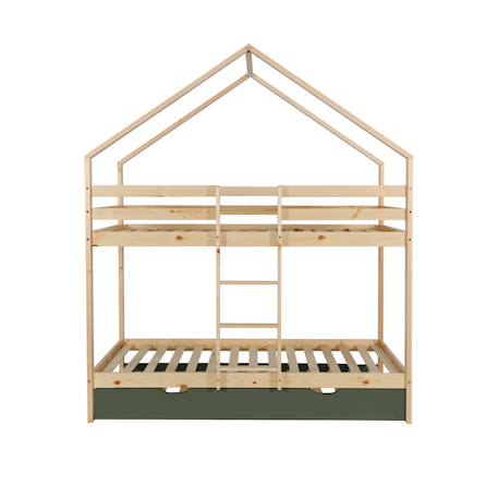Lit enfant superposé cabane 90 x 190 cm pin naturel avec sommier et lit tiroir - roya Blanc+Vert 11 - vertbaudet enfant 