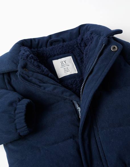 Doudoune en velours côtelé avec capuche amovible Bleu foncé 3 - vertbaudet enfant 