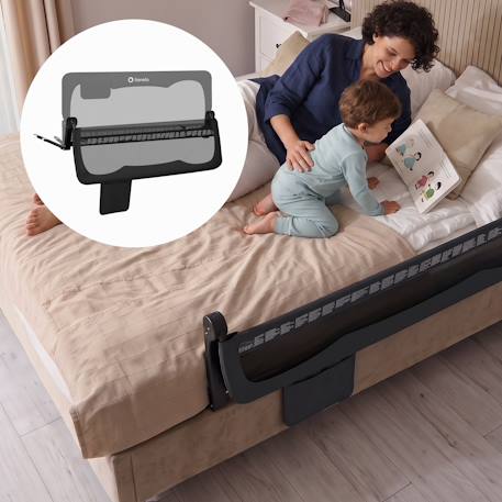 Barrière de lit bébé hanna 150 x 66 cm pliable avec filet aéré et protection anti-chute Beige melange+Black onyx+Grey melange 10 - vertbaudet enfant 