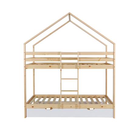 Lit enfant superposé cabane 90 x 190 cm pin naturel avec sommier et lit tiroir - roya Blanc+Vert 5 - vertbaudet enfant 