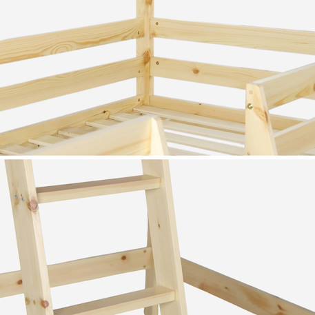 Lit enfant mezzanine cabane 90 x 190 cm pin naturel sommier à lattes inclus - roya Naturel 5 - vertbaudet enfant 