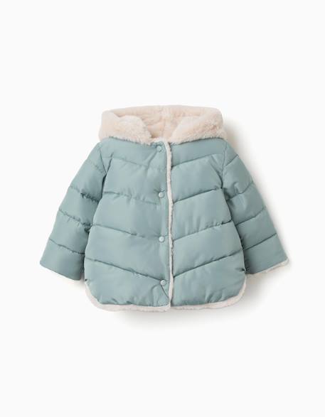 Doudoune avec capuche et doublure en peluche douce synthétique Vert 1 - vertbaudet enfant 