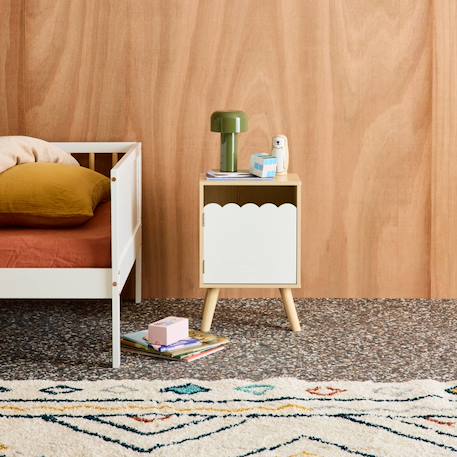 Table de chevet enfant décor bois 1 porte, pieds bois de pin - 34 x 23,5 x 52 cm  - azur Blanc+Naturel+Rose+Vert 1 - vertbaudet enfant 
