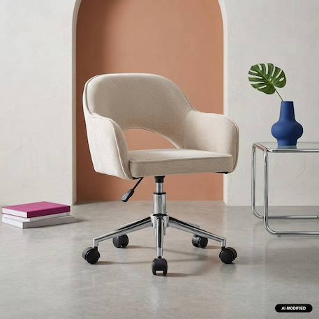 Chaise de bureau enfant à roulettes ajustable tissu chenille - jim kid Beige+Kaki 1 - vertbaudet enfant 
