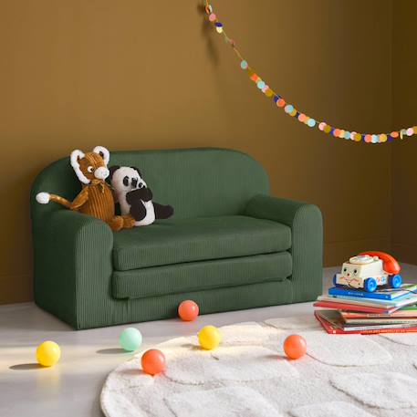 Canapé lit enfant en velours côtelé dépliable, l 90 x p 43 x h 51,5 cm Crème+Kaki 7 - vertbaudet enfant 