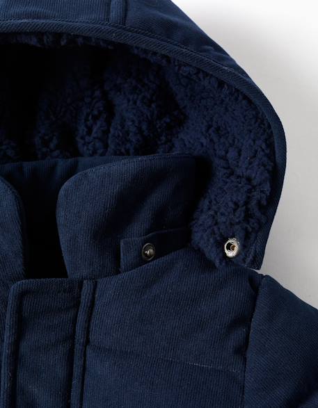 Doudoune en velours côtelé avec capuche amovible Bleu foncé 4 - vertbaudet enfant 