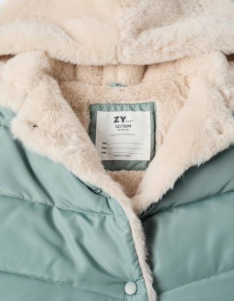 Doudoune avec capuche et doublure en peluche douce synthétique Vert 3 - vertbaudet enfant 