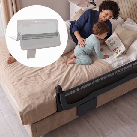 Barrière de lit bébé hanna 150 x 66 cm pliable avec filet aéré et protection anti-chute Beige melange+Black onyx+Grey melange 16 - vertbaudet enfant 