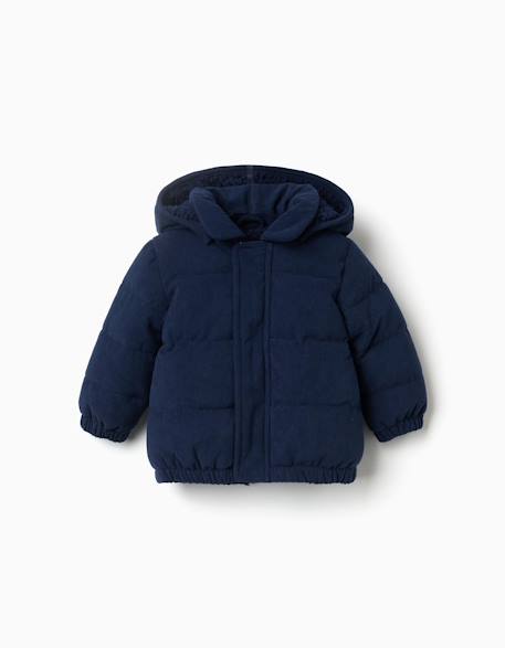 Doudoune en velours côtelé avec capuche amovible Bleu foncé 1 - vertbaudet enfant 