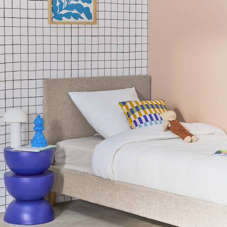 Lit avec sommier à lattes et tête de lit, finition tissu, l202 x p96 x h88cm Beige+Gris clair 1 - vertbaudet enfant 